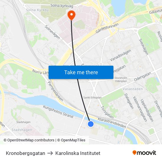 Kronobergsgatan to Karolinska Institutet map