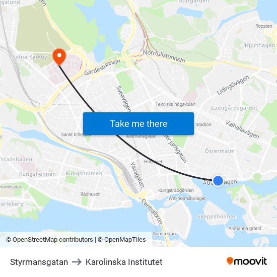 Styrmansgatan to Karolinska Institutet map