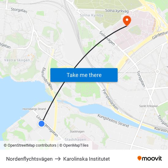 Nordenflychtsvägen to Karolinska Institutet map