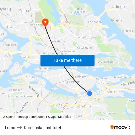 Luma to Karolinska Institutet map