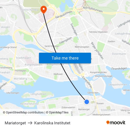 Mariatorget to Karolinska Institutet map