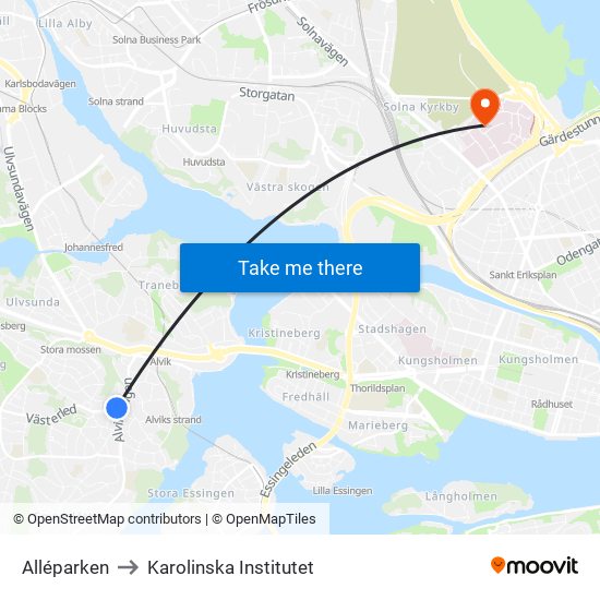 Alléparken to Karolinska Institutet map