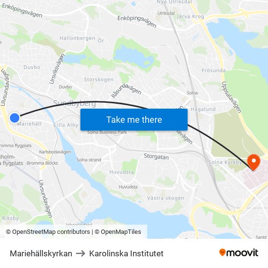 Mariehällskyrkan to Karolinska Institutet map