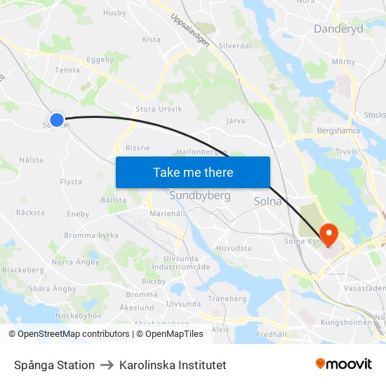 Spånga Station to Karolinska Institutet map