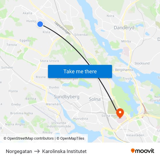 Norgegatan to Karolinska Institutet map