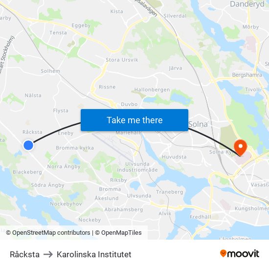 Råcksta to Karolinska Institutet map