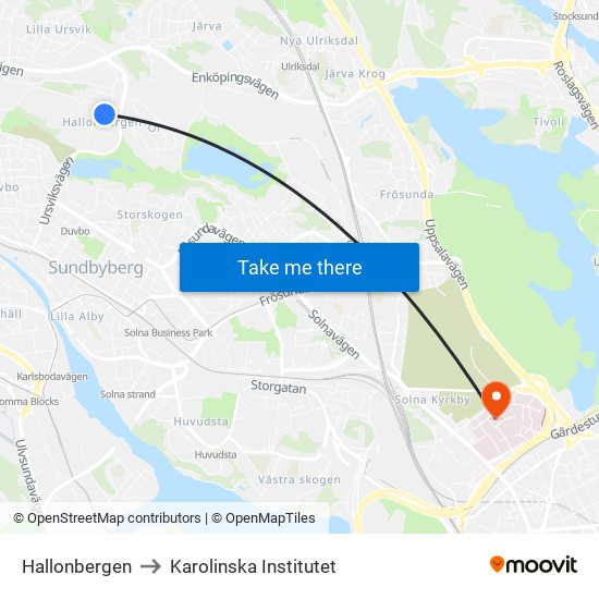 Hallonbergen to Karolinska Institutet map