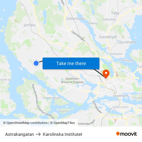 Astrakangatan to Karolinska Institutet map