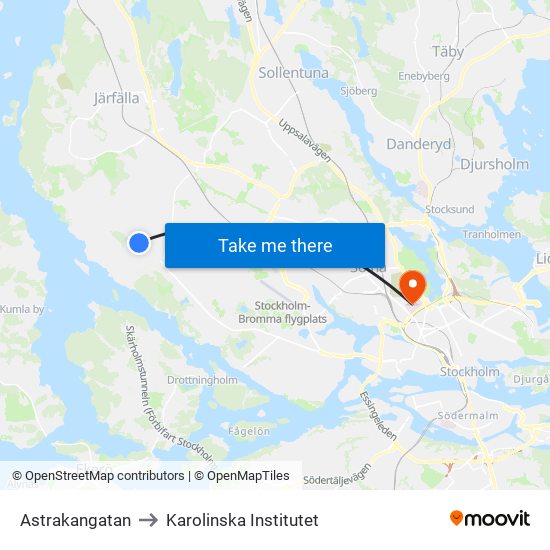 Astrakangatan to Karolinska Institutet map