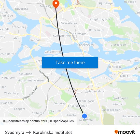 Svedmyra to Karolinska Institutet map