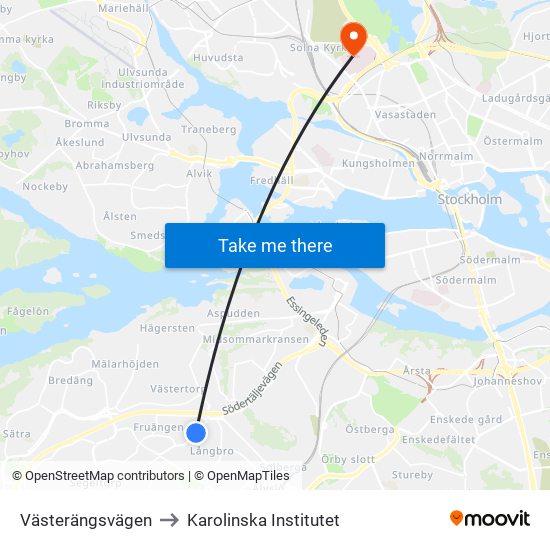 Västerängsvägen to Karolinska Institutet map