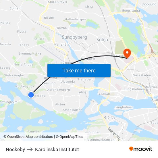 Nockeby to Karolinska Institutet map