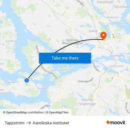 Tappström to Karolinska Institutet map