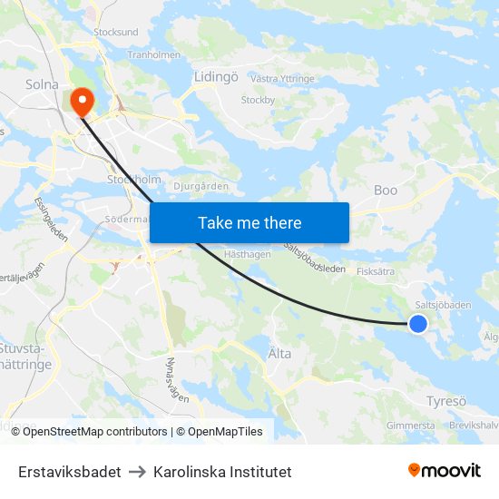 Erstaviksbadet to Karolinska Institutet map