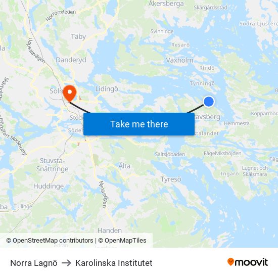 Norra Lagnö to Karolinska Institutet map