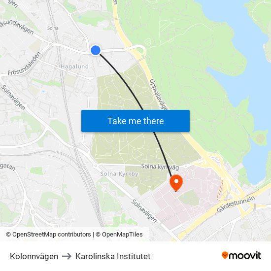 Kolonnvägen to Karolinska Institutet map