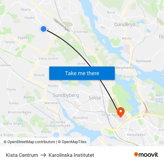 Kista Centrum to Karolinska Institutet map