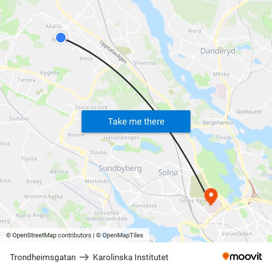 Trondheimsgatan to Karolinska Institutet map