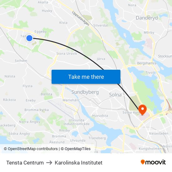 Tensta Centrum to Karolinska Institutet map