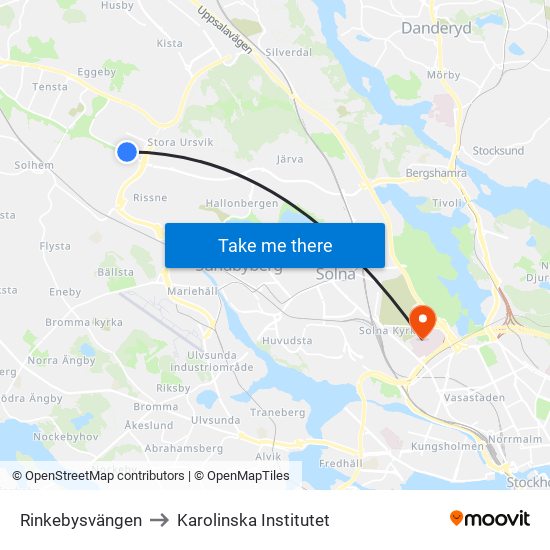 Rinkebysvängen to Karolinska Institutet map