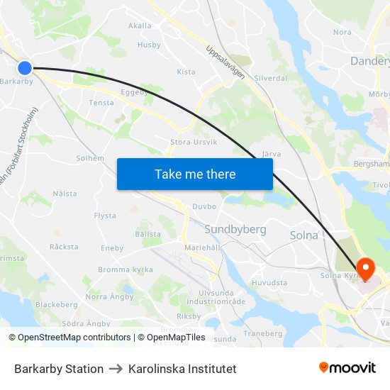 Barkarby Station to Karolinska Institutet map