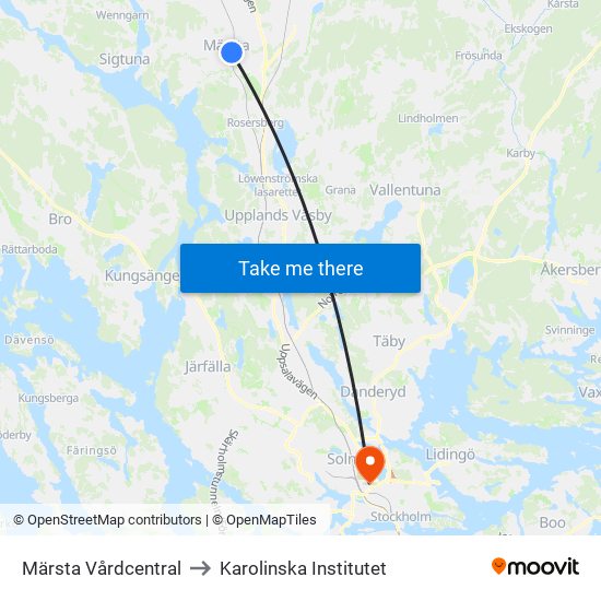 Märsta Vårdcentral to Karolinska Institutet map