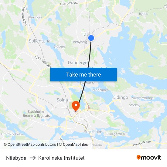 Näsbydal to Karolinska Institutet map