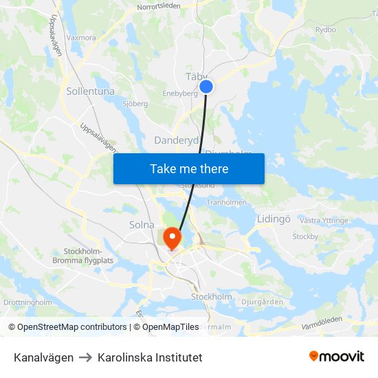 Kanalvägen to Karolinska Institutet map