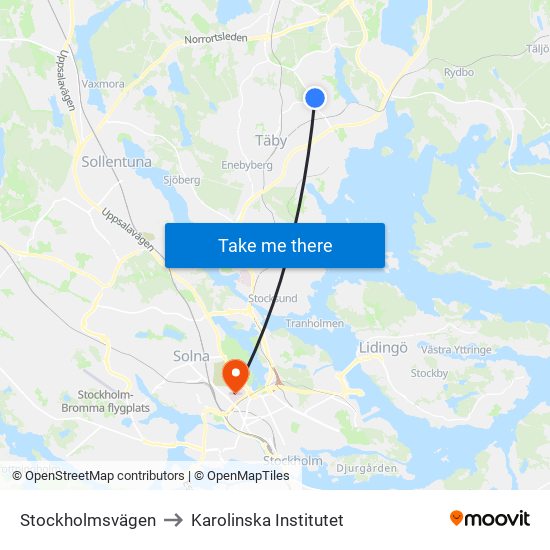 Stockholmsvägen to Karolinska Institutet map