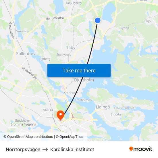 Norrtorpsvägen to Karolinska Institutet map