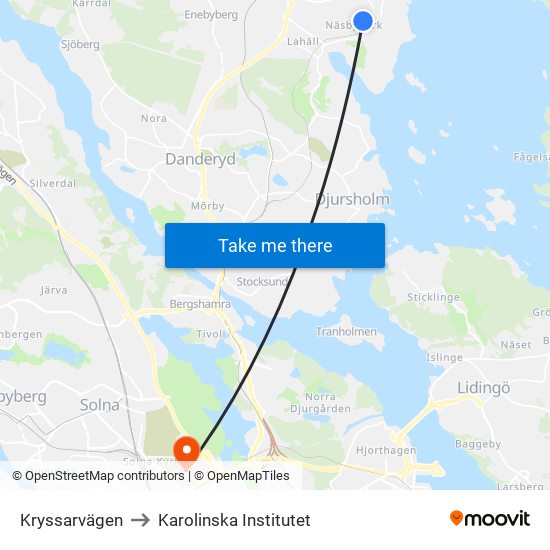 Kryssarvägen to Karolinska Institutet map