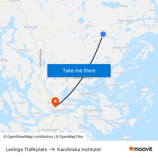 Ledinge Trafikplats to Karolinska Institutet map