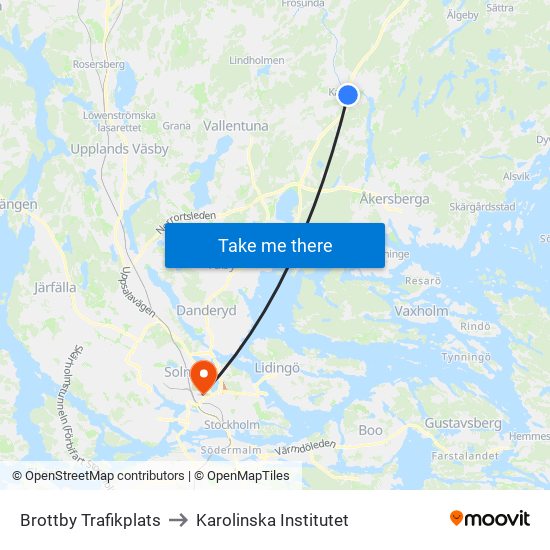 Brottby Trafikplats to Karolinska Institutet map