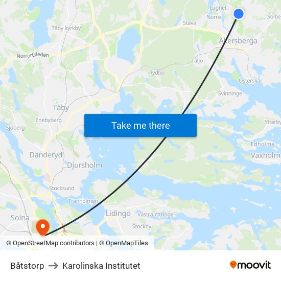 Båtstorp to Karolinska Institutet map