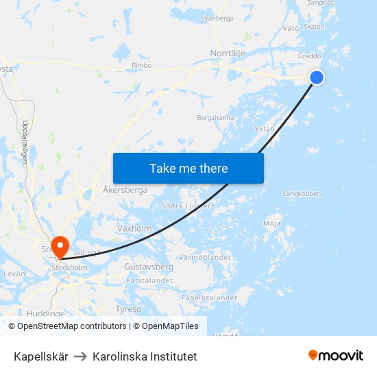 Kapellskär to Karolinska Institutet map