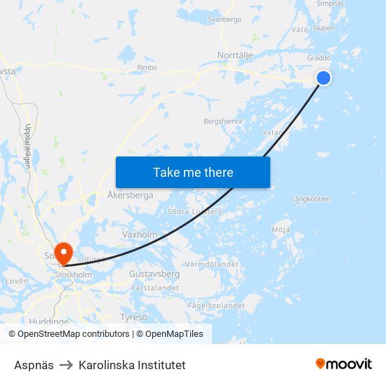 Aspnäs to Karolinska Institutet map