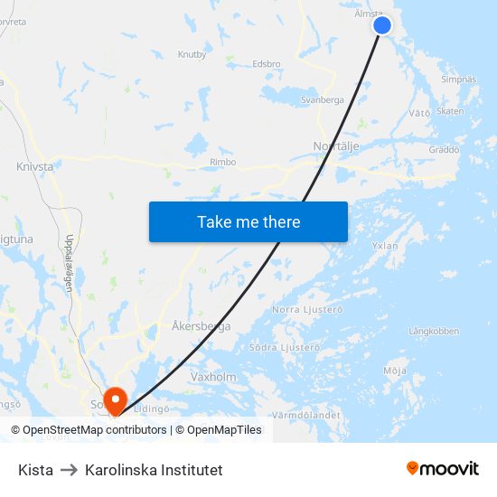 Kista to Karolinska Institutet map