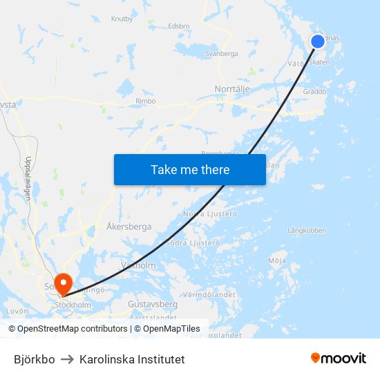 Björkbo to Karolinska Institutet map