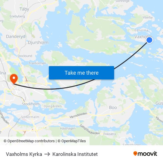 Vaxholms Kyrka to Karolinska Institutet map