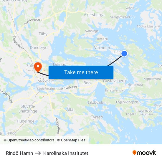 Rindö Hamn to Karolinska Institutet map