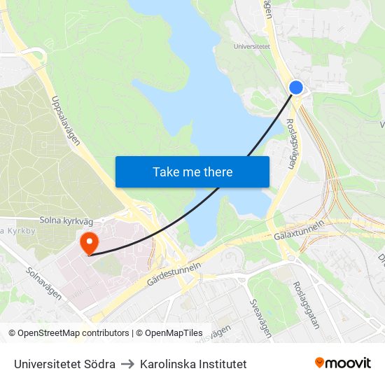 Universitetet Södra to Karolinska Institutet map