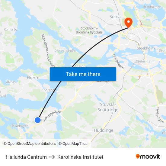 Hallunda Centrum to Karolinska Institutet map