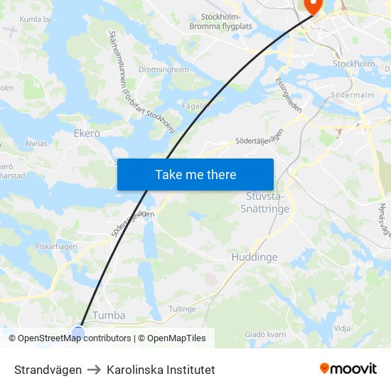 Strandvägen to Karolinska Institutet map