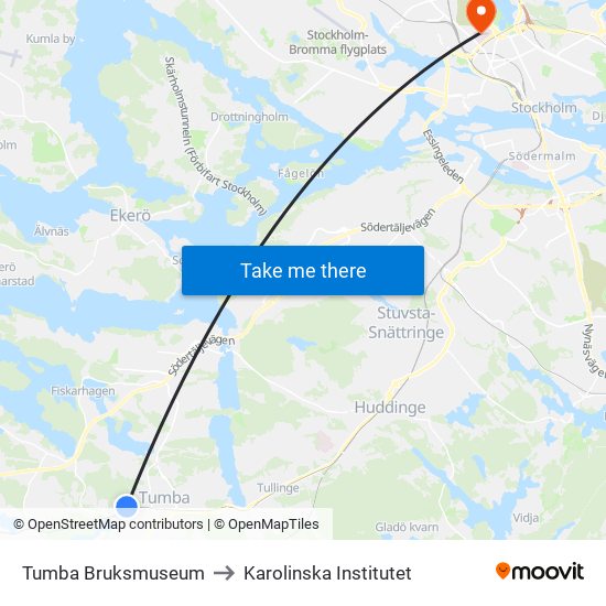 Tumba Bruksmuseum to Karolinska Institutet map