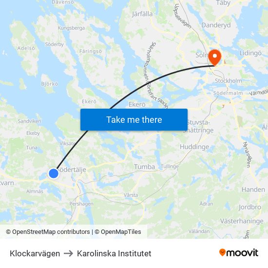 Klockarvägen to Karolinska Institutet map