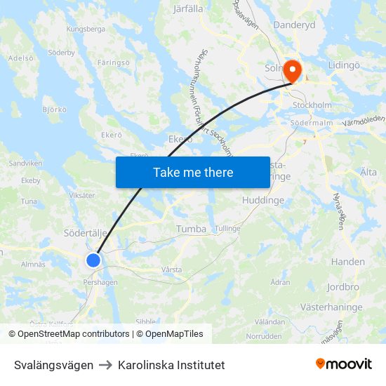 Svalängsvägen to Karolinska Institutet map