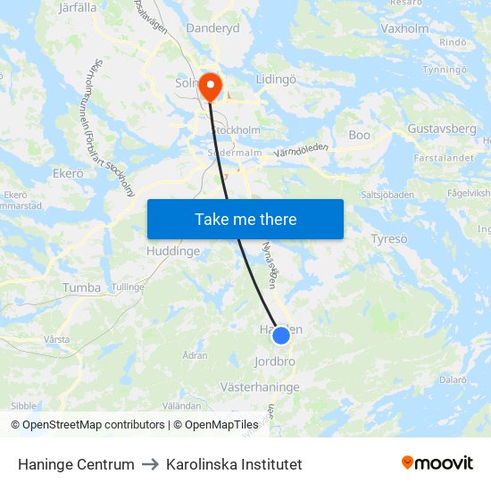 Haninge Centrum to Karolinska Institutet map