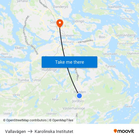 Vallavägen to Karolinska Institutet map