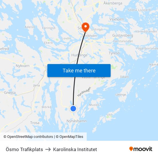 Ösmo Trafikplats to Karolinska Institutet map