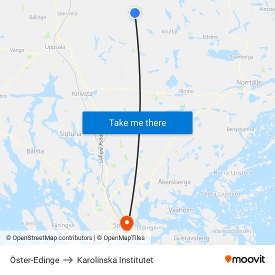 Öster-Edinge to Karolinska Institutet map